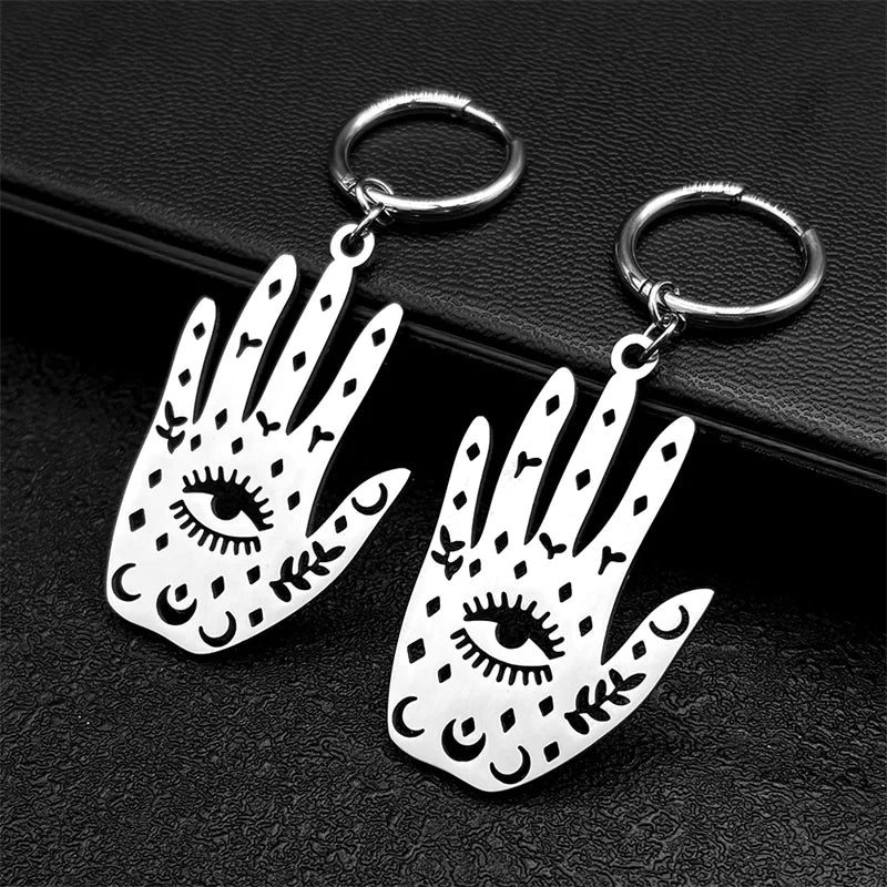 Witchcraft Hand Evil Eyelash Eye Hoop Earring for Women Stainless Steel Black Color Moon Dangle Earrings Jewelry pendientesE3497