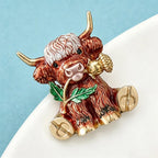 PENDRA Thistle Cow Enamel Animal Brooch