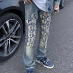 American Trend High Street Brand Letter Embroidery Designer Jeans Patch Patch Slim Casual Trousers Spring Autumn Cargo Jeans