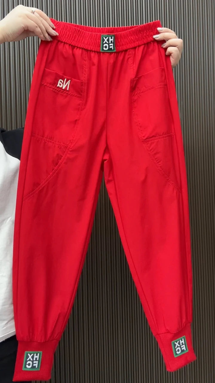Fashion Summer Harem Pants Female 2025 New Letter Women's Sports Pants Quick Dry Tie Feet Elastic Waist Casual Trousers