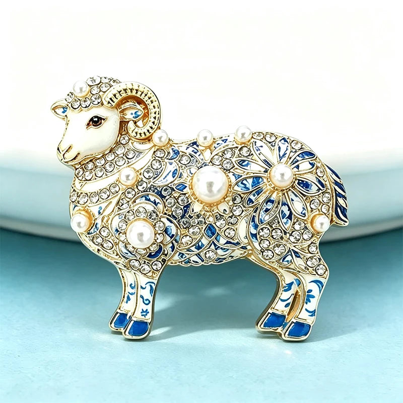 PENDRA Regal Pearl Goat Zodiac Brooch