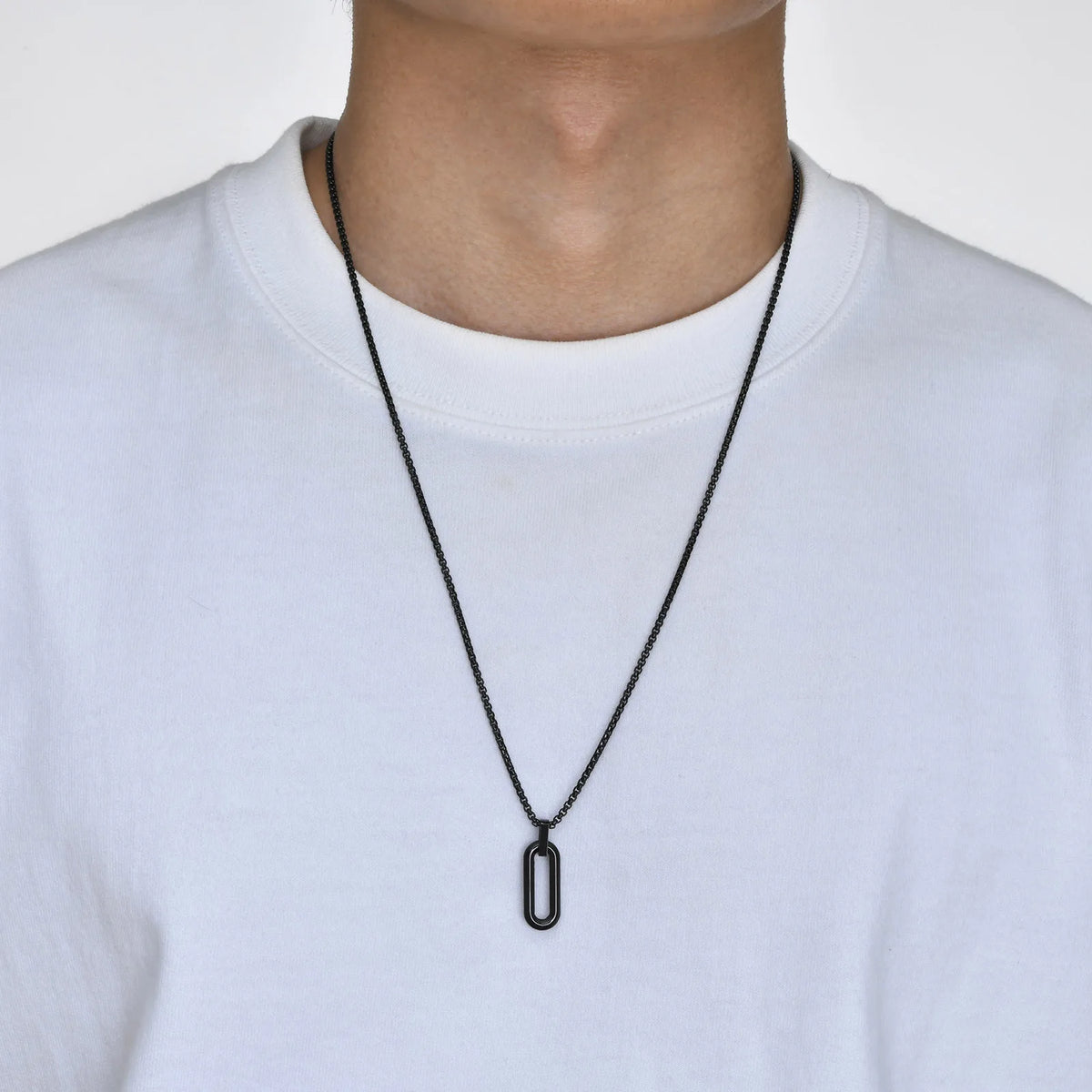 Men Geometric Necklaces, Waterproof Stainless Steel Hollow Pin Shaped Pendant with Box Chain Collar, Gifts for Him Jewelry