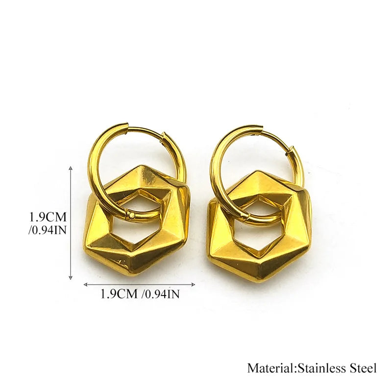 Stainless Steel Y2K Minimalist Trendy Geometric Hexagon Hoop Earrings for Women Gold Color Female Circle Dangle Earring Jewelry
