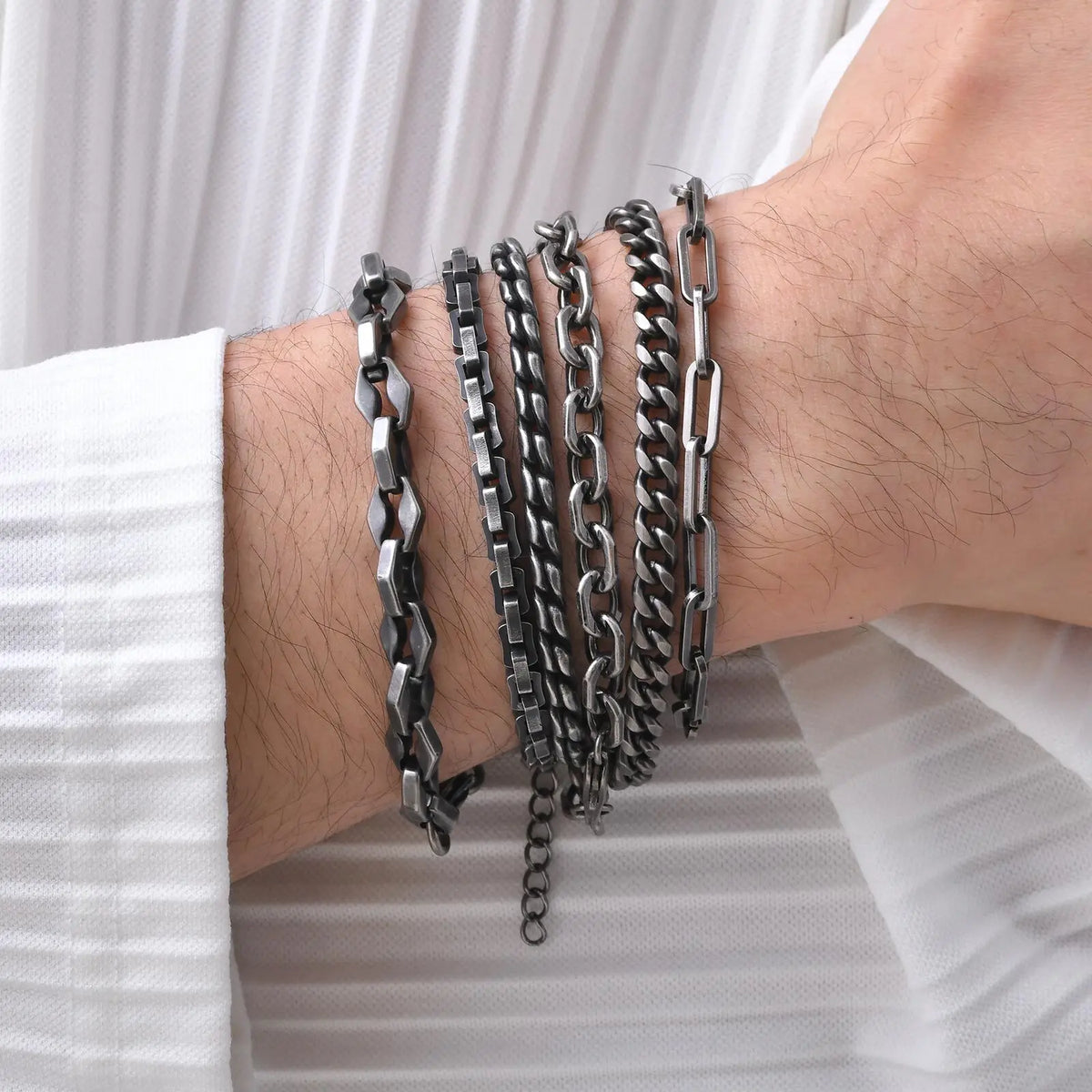 Retro Chain Bracelets for Men Boys,,Vintage Antique Stainless Steel Link Wristband,Classic Punk Jewelry Gifts