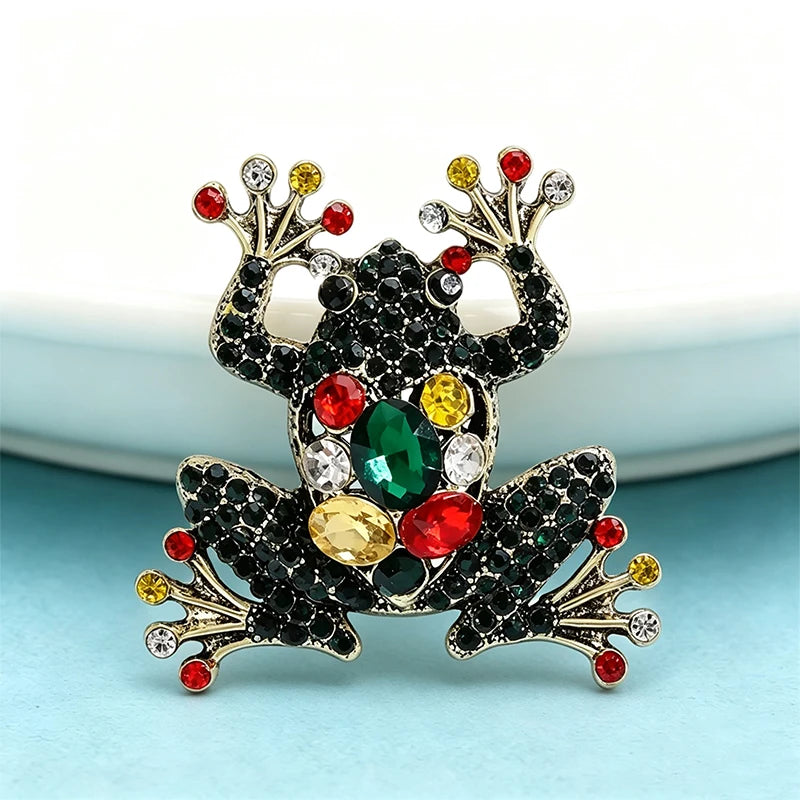 PENDRA Mossfrog Alloy Rhinestone Frog Brooch