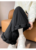 Elastic waist design down pants women winter cold resistant and warm high waist loose hanging casual straight leg pants