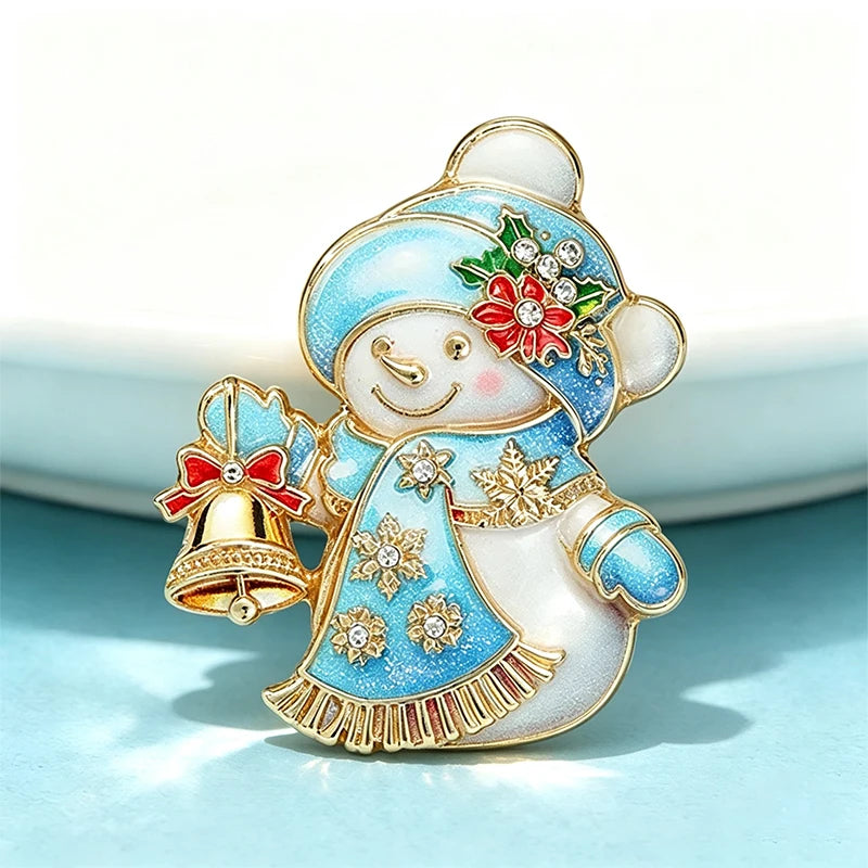 Wuli&baby Lovely Snowman Brooches For Women Unisex 2-color Taking Bell Snowman Christmas Brooch Pin New Year Gifts