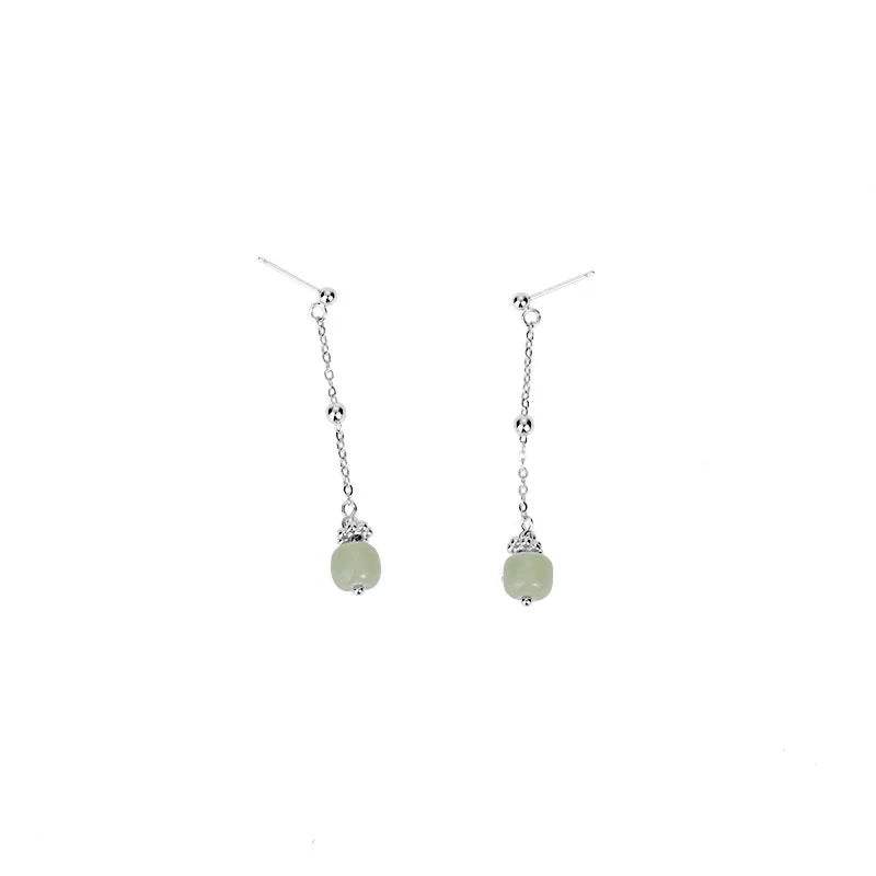Ventfille 925 Sterling Silver Bead Hotan Jade Earring for Women Girl Gift Tassels Vintage Ethnic Jewelry Dropshipping