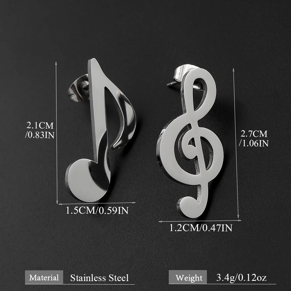 Stainless Steel Music Note Stud Earrings Treble Clef & Eighth Note Earrings Minimalist Music Jewelry Gift for Music Lovers Women