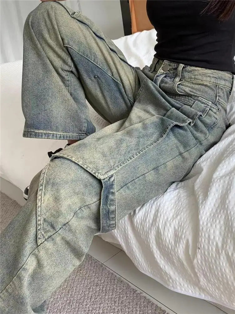 PENDRA Wide Leg Waist Washed Pants