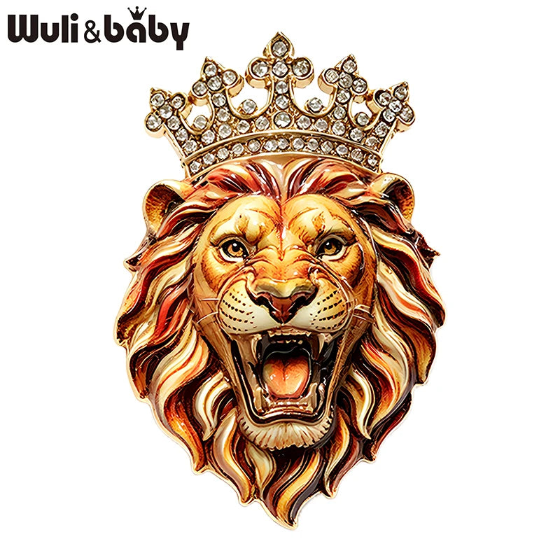 PENDRA Crown Lion Rhinestone Brooch