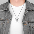 Yak Skull Animal Long Men Necklaces Pendants Chain Punk for Boyfriend Male Stainless Steel Jewelry Creativity Gift Wholesale