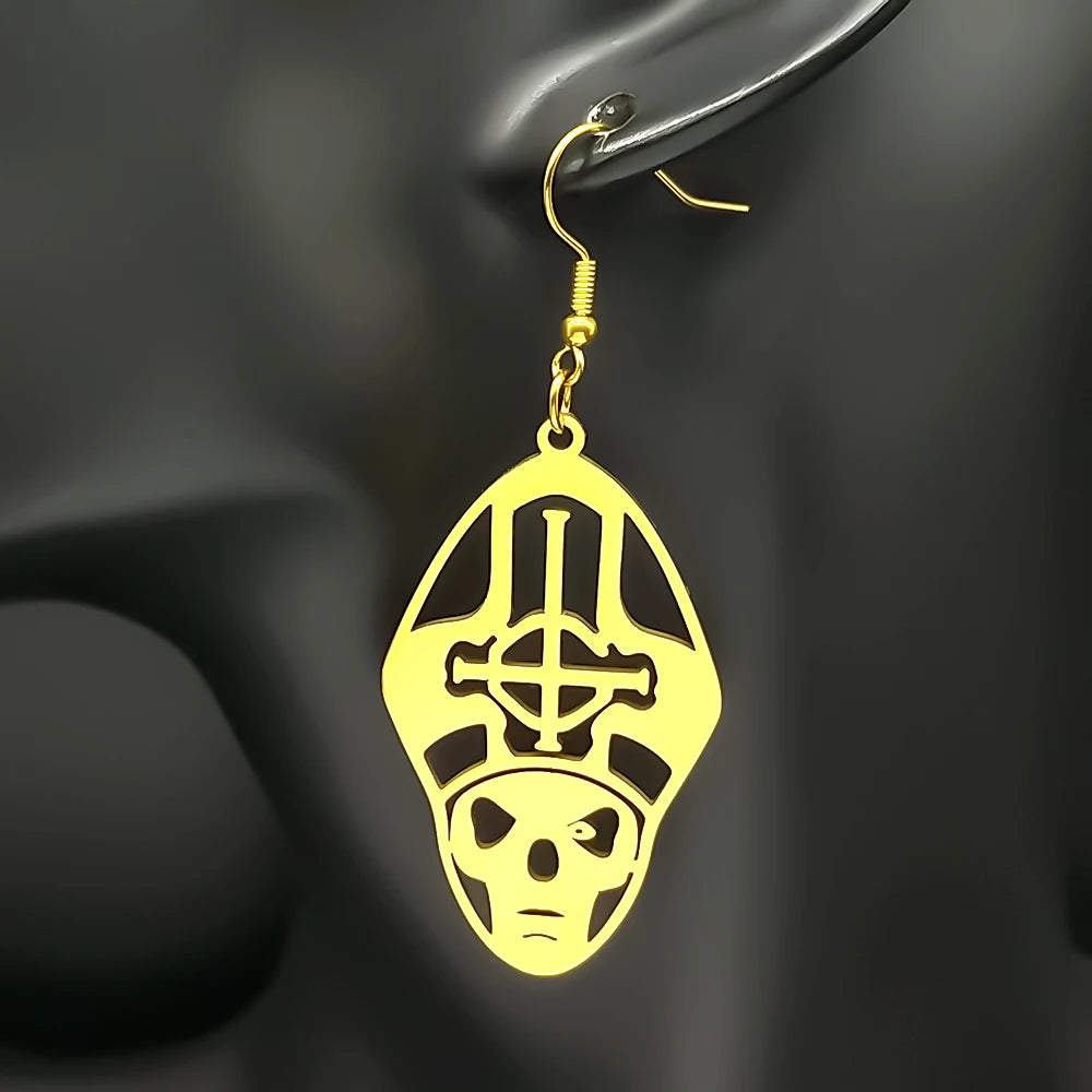 Metal Band Papa Emeritus Ghost Bc Nameless Ghoul Drop Earrings For Women Silver Color Long Hollow Earring Party Jewelry Gift