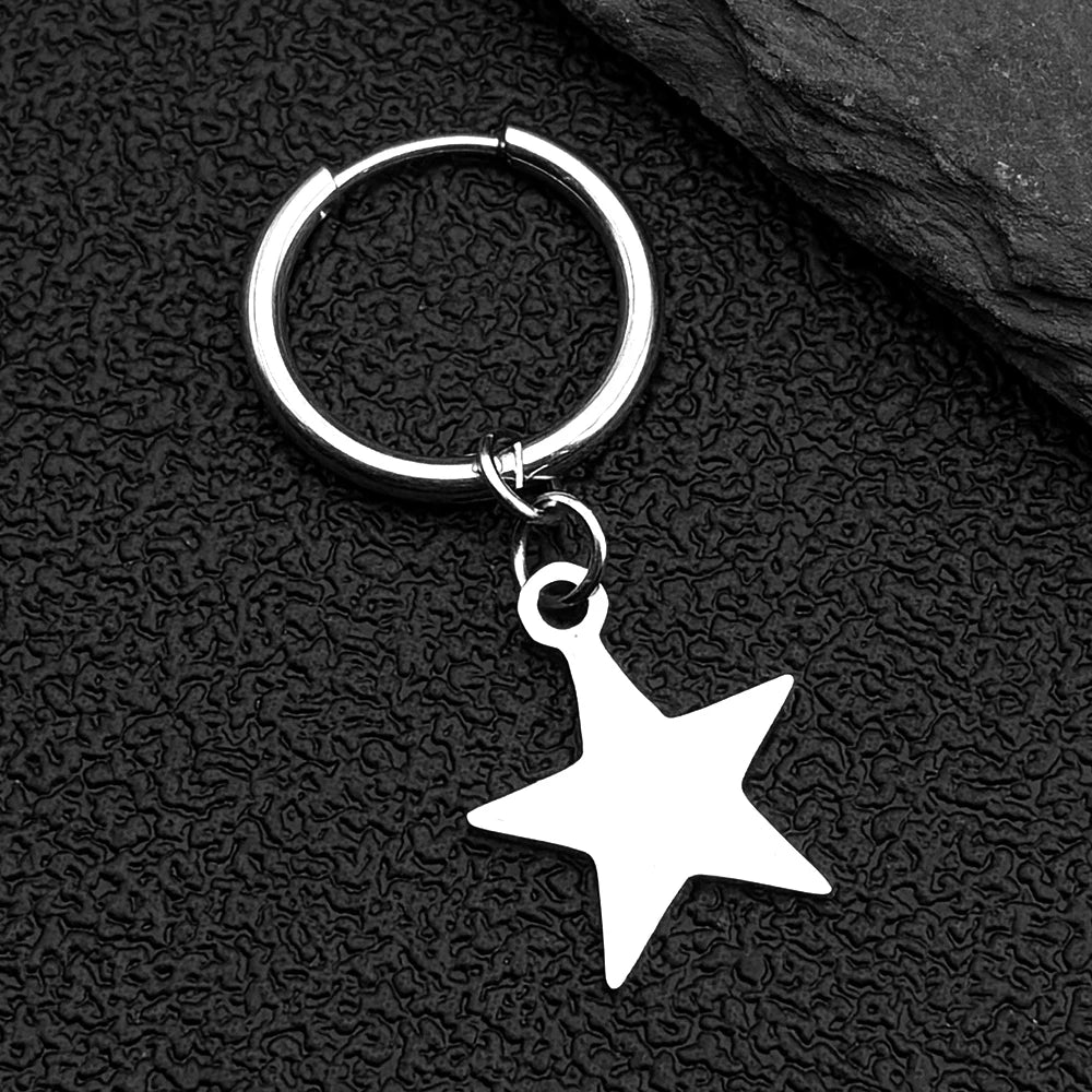Key Star Hiphop Earrings For Women Men Stainless Steel Silver Color Fashion Punk Rock Ear Rings Rapper Jewelry Accessory