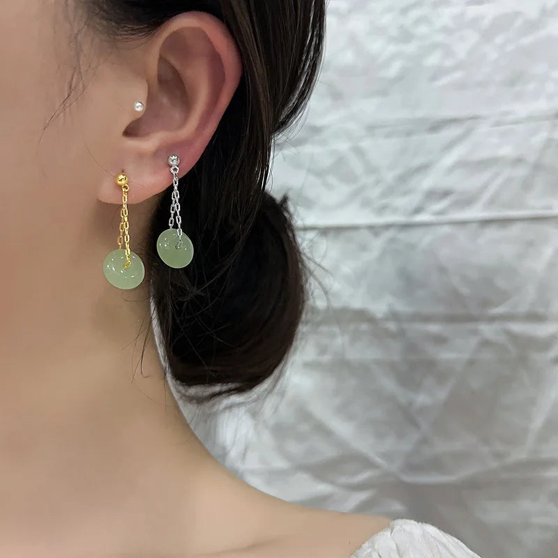 VENTFILLE 925 Silver Gold Color Hetian Jade Earrings for Women Girls Festival Gift Green Round Jewelry Dropshipping Wholesale