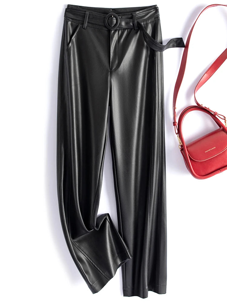 PENDRA Slim Straight High Waist PU Leather Pants