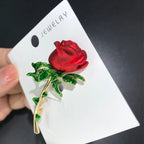 PENDRA Rosella Red Enamel Rose Flower Brooch