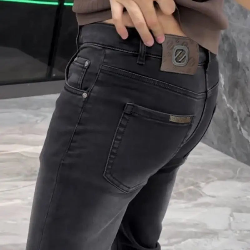 High-end Jeans Men's Spring and Summer Versatile Slim Pants  Black Trendy Brand Business Trousers Men Clothing Low Rise Jeans