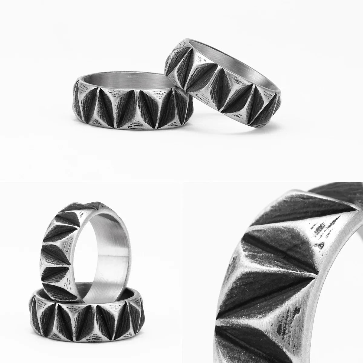 PENDRA Minimalism Cuts Rock Steel Ring