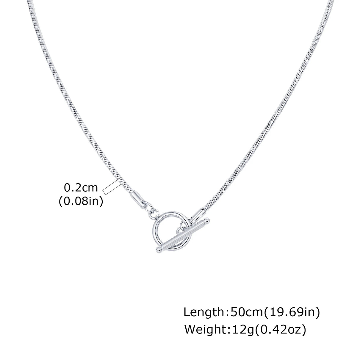 2mm Classic Round Snake Chain Necklace for Men Boys,50cm Toggle Chain Link Collar,Simple Easy Clasps Chains