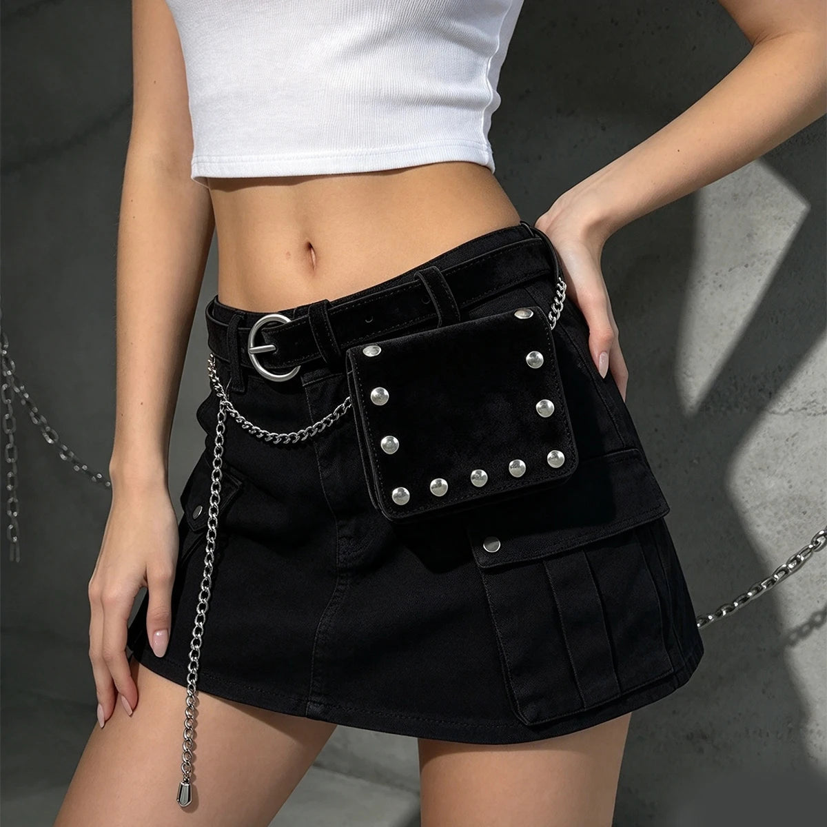 Punk Accessories suede Leather Belt Bag for Women  French Small Purse High-quality Retro Waist Bag Elegant Style Black Brown