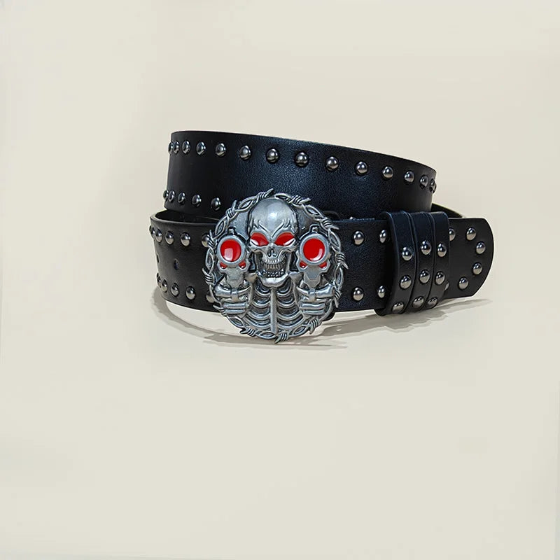 Unisex Jeans Belt For Men and Women Skull hold guns Bucket Gothic Women's Belt Female Designer Black Rivet Punk Accessory Male