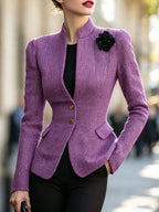 New Women's Solid Color Stand Collar Long-sleeved Slim-fit Short Jacket, Casual and Versatile, Elegant.