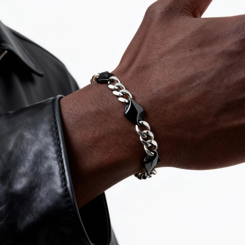 Cool Punk Stainless Steel Chain Bracelet for Men,21CM Silver Color Metal Chain Wristband,Hip Hop Jewelry Gift