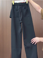 Women Elastic High Waist Wide Leg Pant 2025 Autumn Winter New Loose Fit Design Sense Fashion Black Irregular Trousers