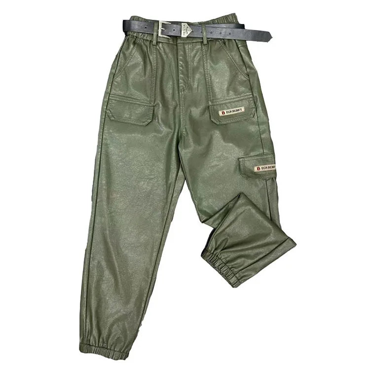 PENDRA Oversized Pocket Loose Leather Cargo Pants