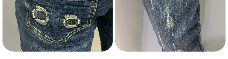 Harajuku Fashion Autumn New Blue Jeans Men's Trendy Brand Scratches Cargo Work Korean Slim-fitting Trousers Luxury Elastic Pants
