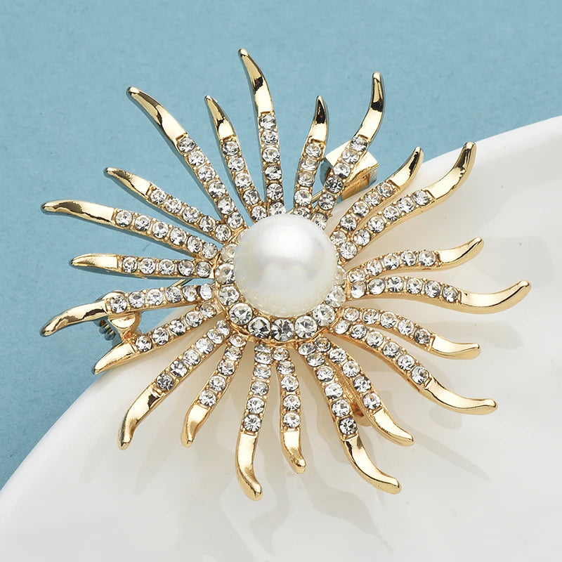 PENDRA Solara Rhinestone Sun Brooch