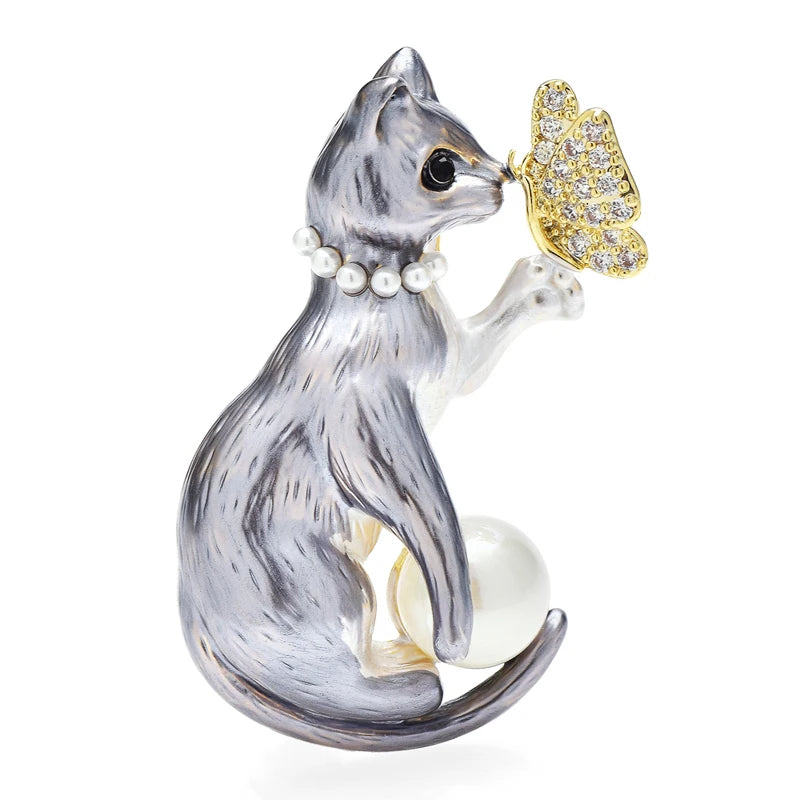 PENDRA Butterfly And Cat Brooch