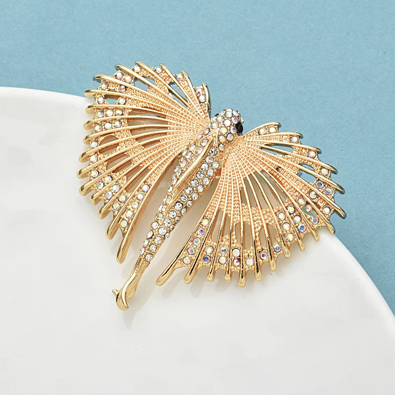 PENDRA Aquaflight Rhinestone Flying Fish Brooch
