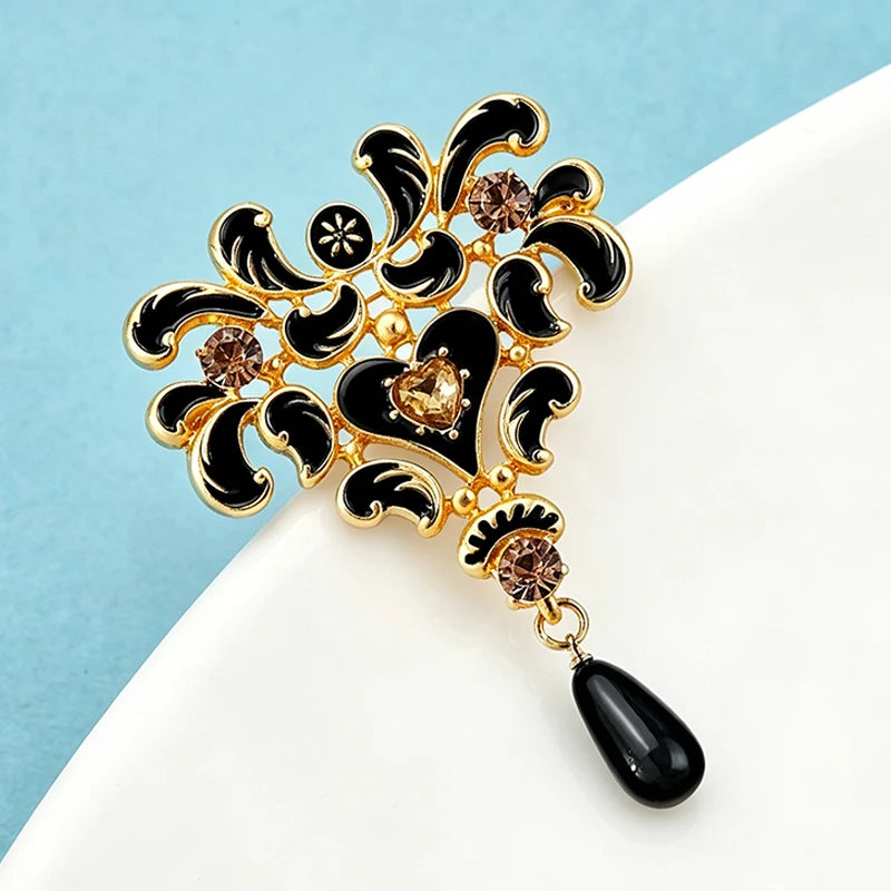 PENDRA Noirbloom Large Black Pendant Flower Brooch
