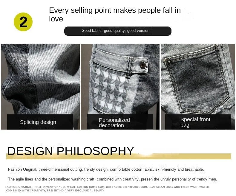 New Arrival High Quality KPOP Splicing Men's Designer Work Pants Jeans Grey Patchwork Korean Fashion Men Luxury Casual Pants
