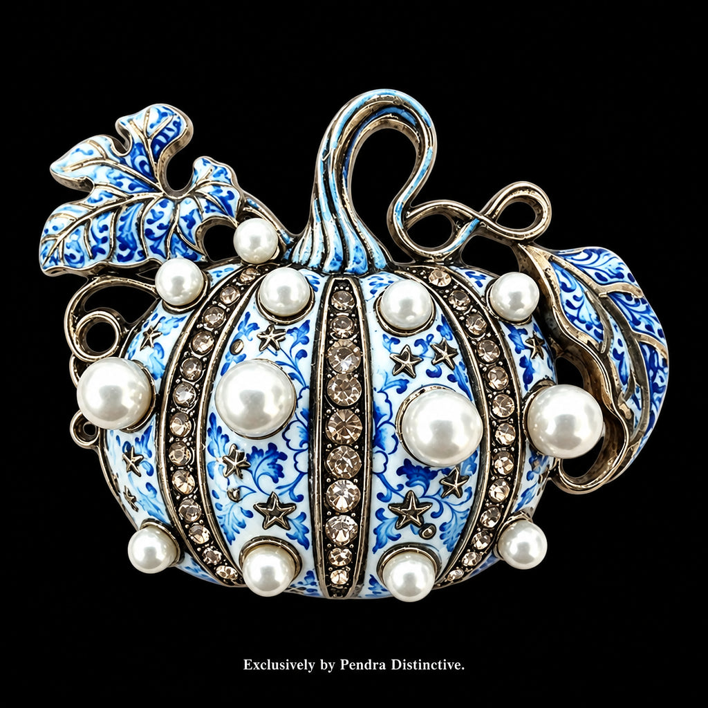 PENDRA Harvest 2-Color Pearl Rhinestone Pumpkin Brooch