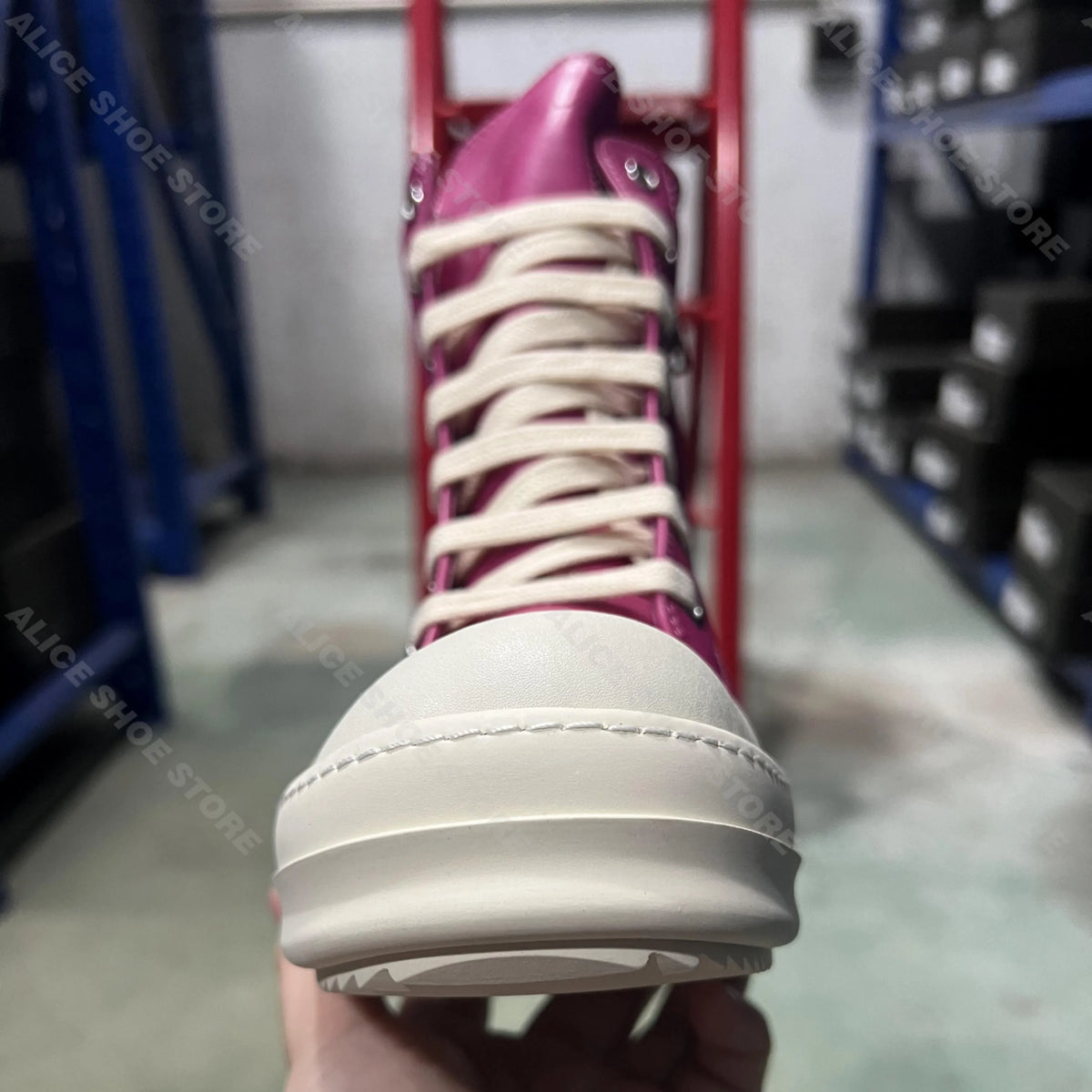 PENDRA Rose Titan Pink Genuine Leather High-Top Zip Thick-Sole Ankle Boots