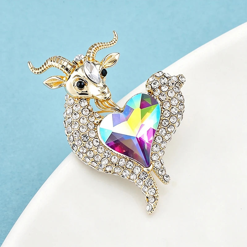 PENDRA Heartgoat Rhinestone Goat Brooch