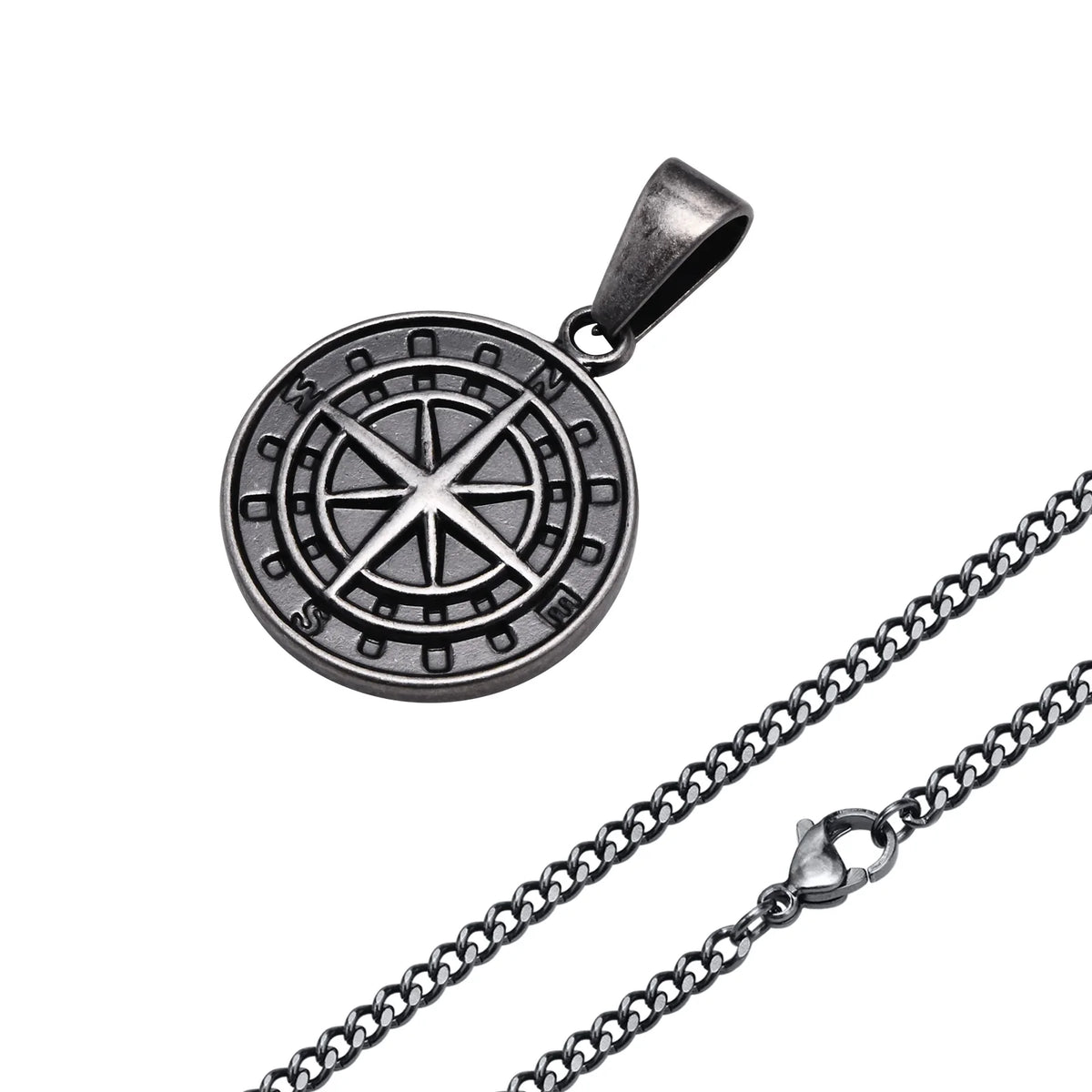 Gold Color Mens Compass Necklaces,Vintage Viking North Star Anchor Medal,Stainless Steel Pendant for Male Boyfriend Dad Gift