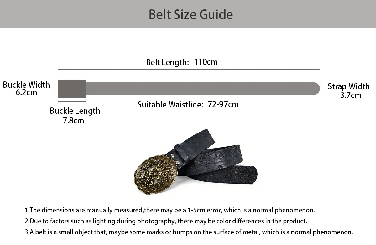 Vintage Dark Color Carved Women's Belt with flora Leaf Print Casual Belt Daily Commuting Decoration Luxury Designer Jeans Belt