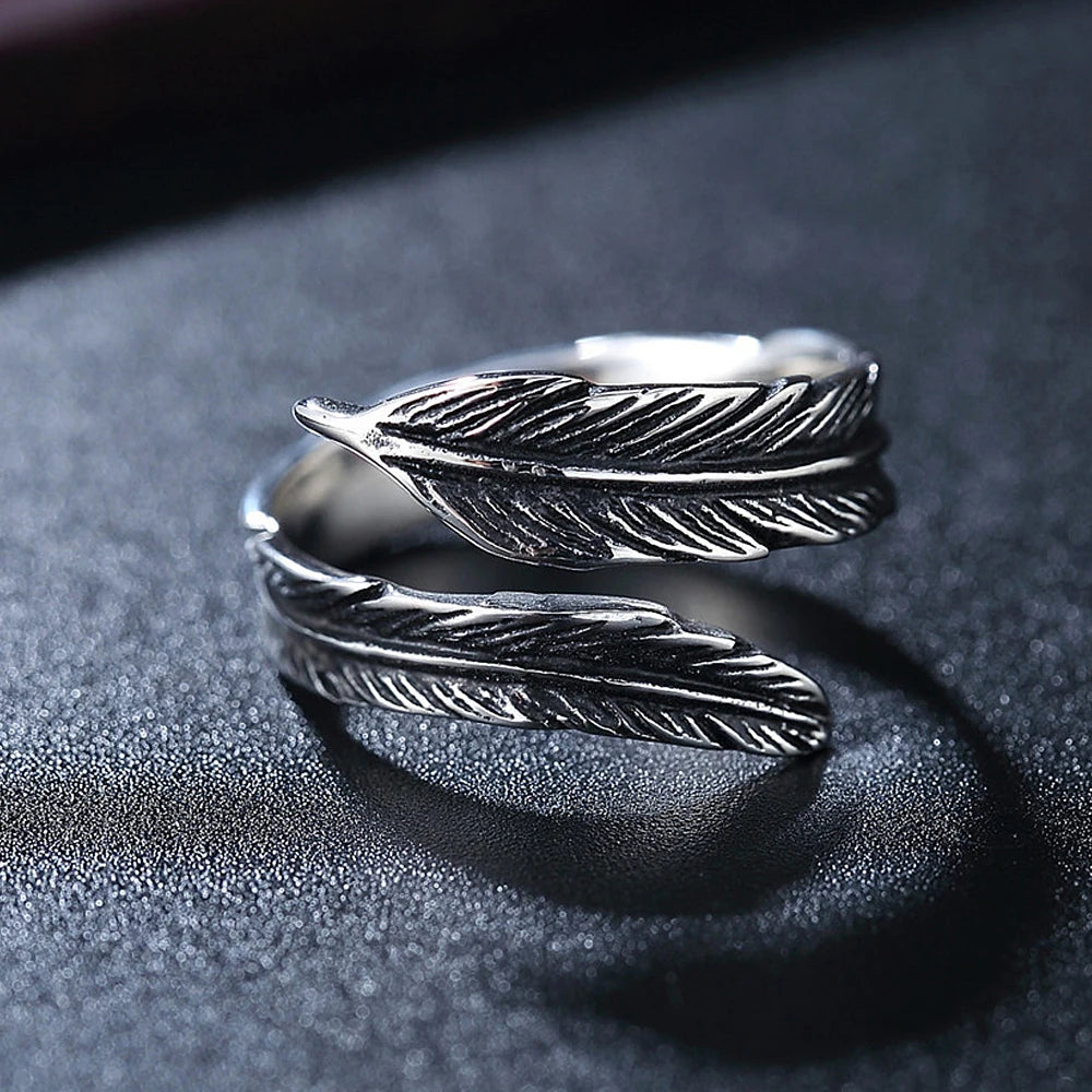 PENDRA Featheropen Stainless Steel Open Feather Ring