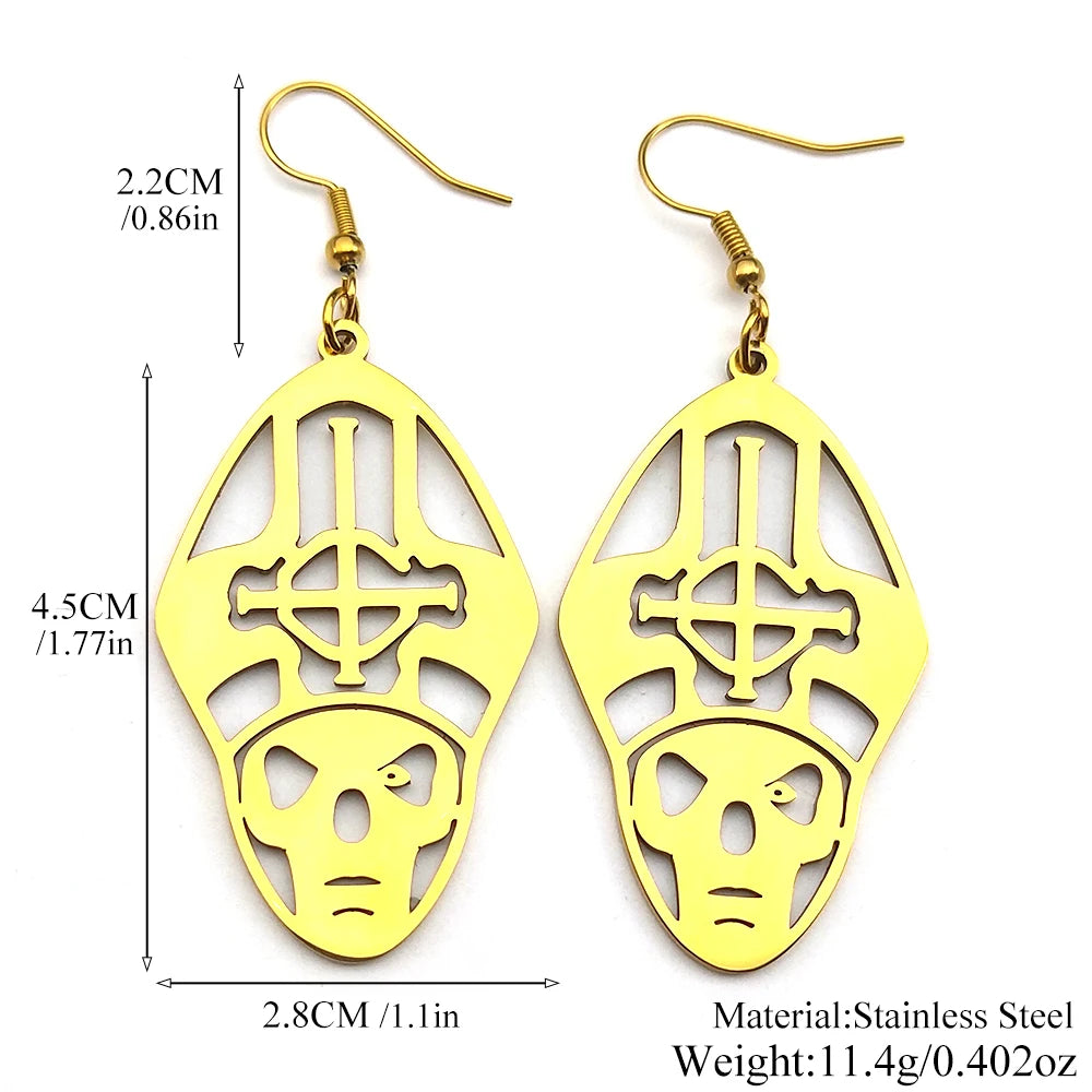 Metal Band Papa Emeritus Ghost Bc Nameless Ghoul Drop Earrings For Women Silver Color Long Hollow Earring Party Jewelry Gift