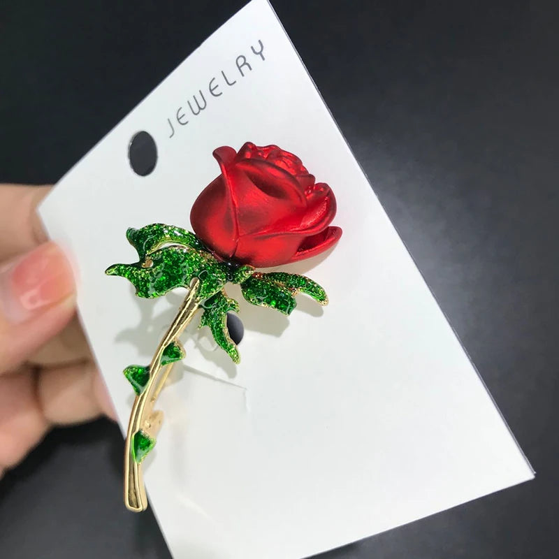 PENDRA Rosella Red Enamel Rose Flower Brooch