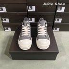 PENDRA Grey Punk Natural Grey Leather Low-Top Thick-Sole Platform Sneakers