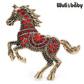 PENDRA Enamel Horse Crossing Obstacles Crystal Animal Brooch