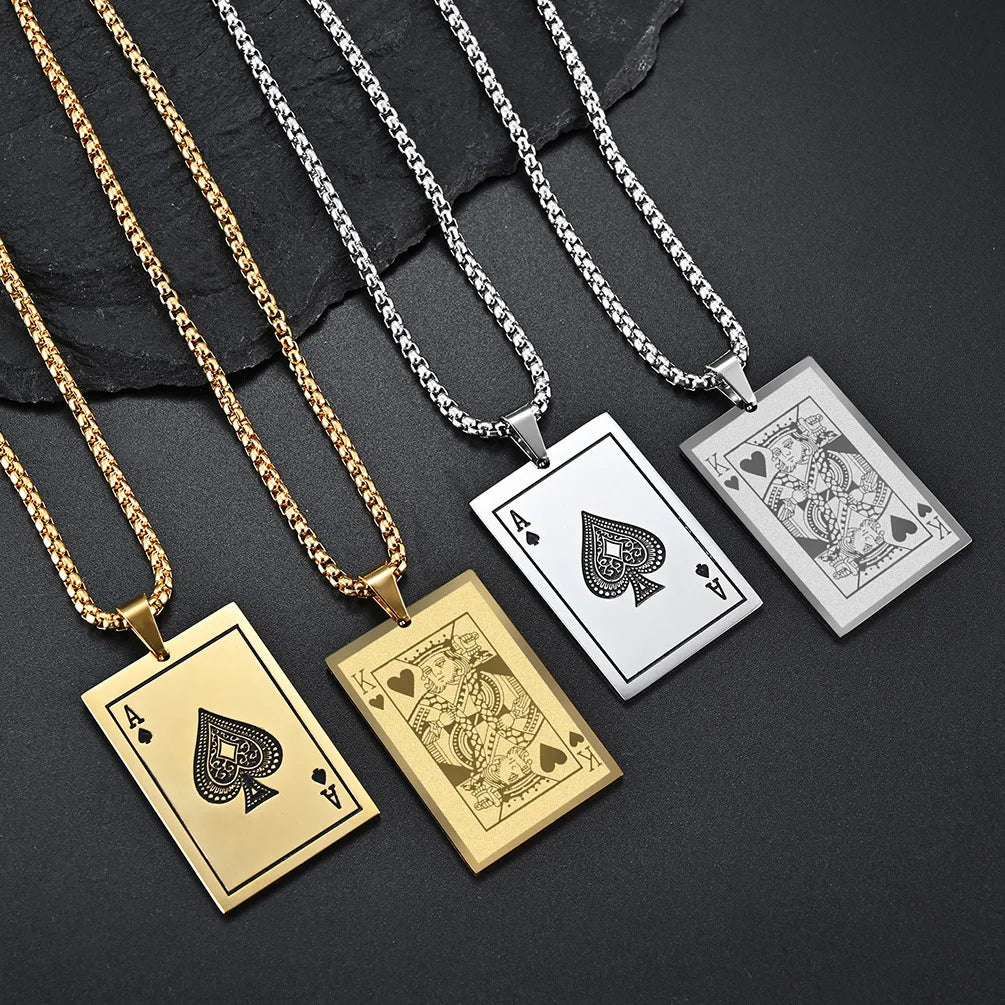 PENDRA Poker King Spades Steel Necklace
