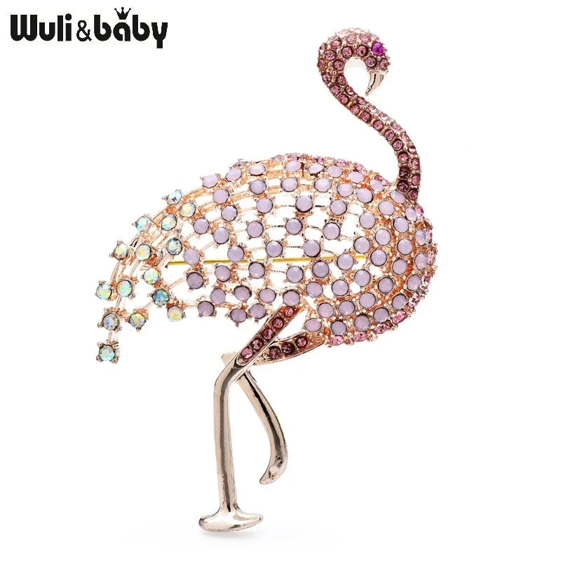 PENDRA Rosy Ostrich Rhinestone Bird Brooch