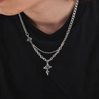 Hip Hop Cross Necklace for Men Boys,Fused Irregular 4-point Star Pendant with Splicing Collar,Cool Trendy Jewelry Gifts