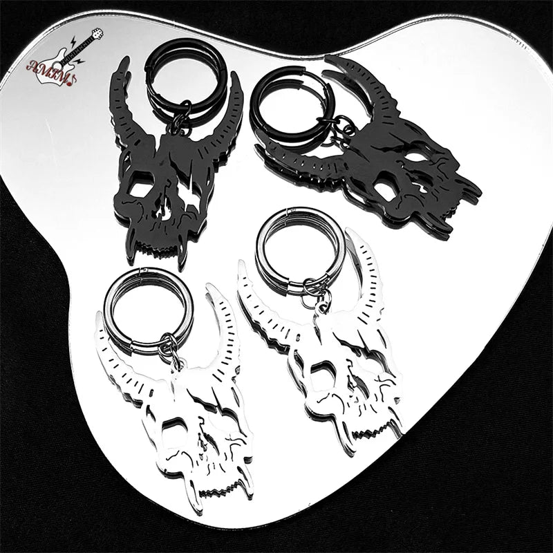 Gothic Demon Goat Head Skull Hoop Earrings for Women Stainless Steel Black Silver Color Punk Devil Earring Jewelry pendientes